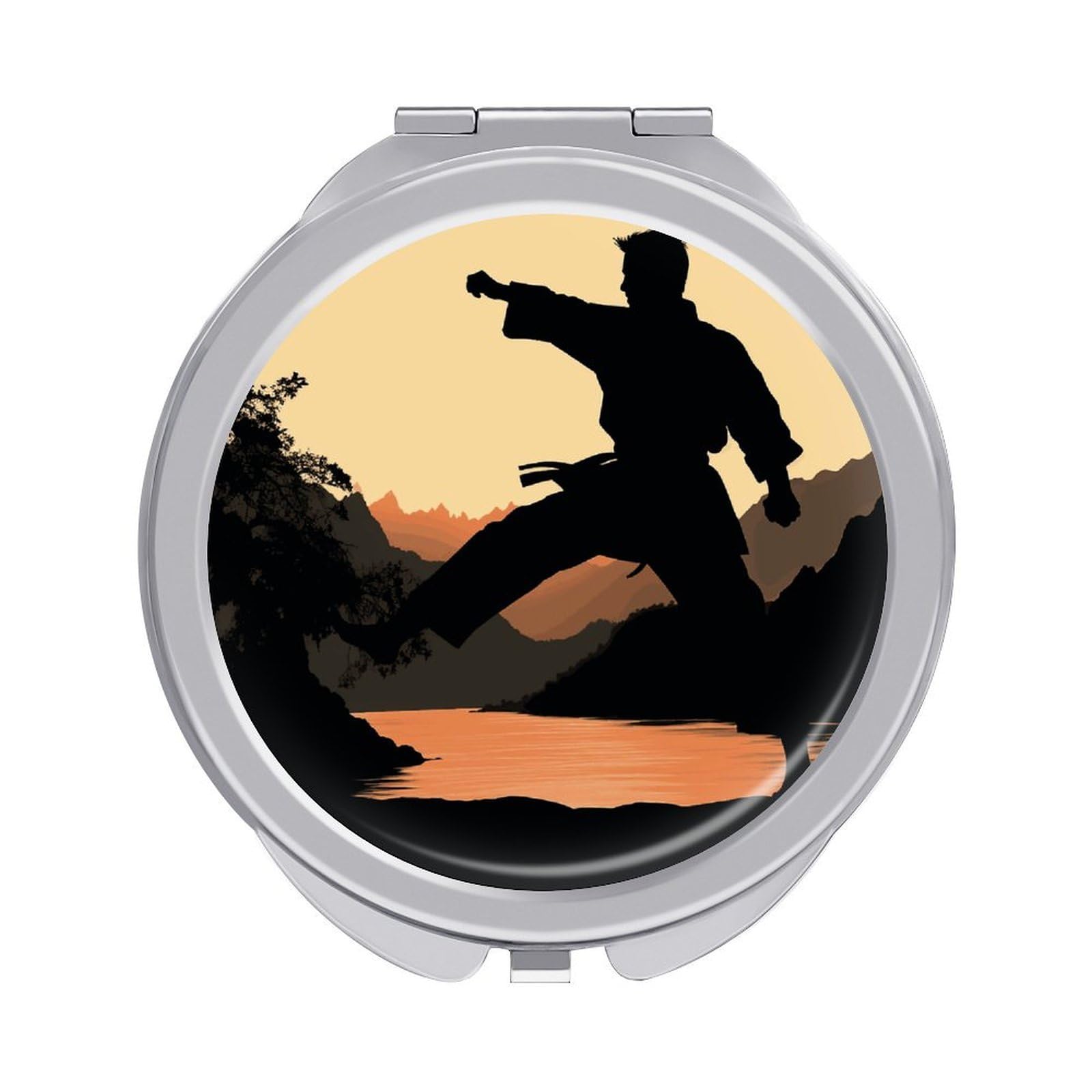 Fekiloot Style Karate Travel Makeup Mirror Handheld Compact Mirror Portable Pocket Mirror Double-Sided 1X/2X Magnifying For Handbag And Purses