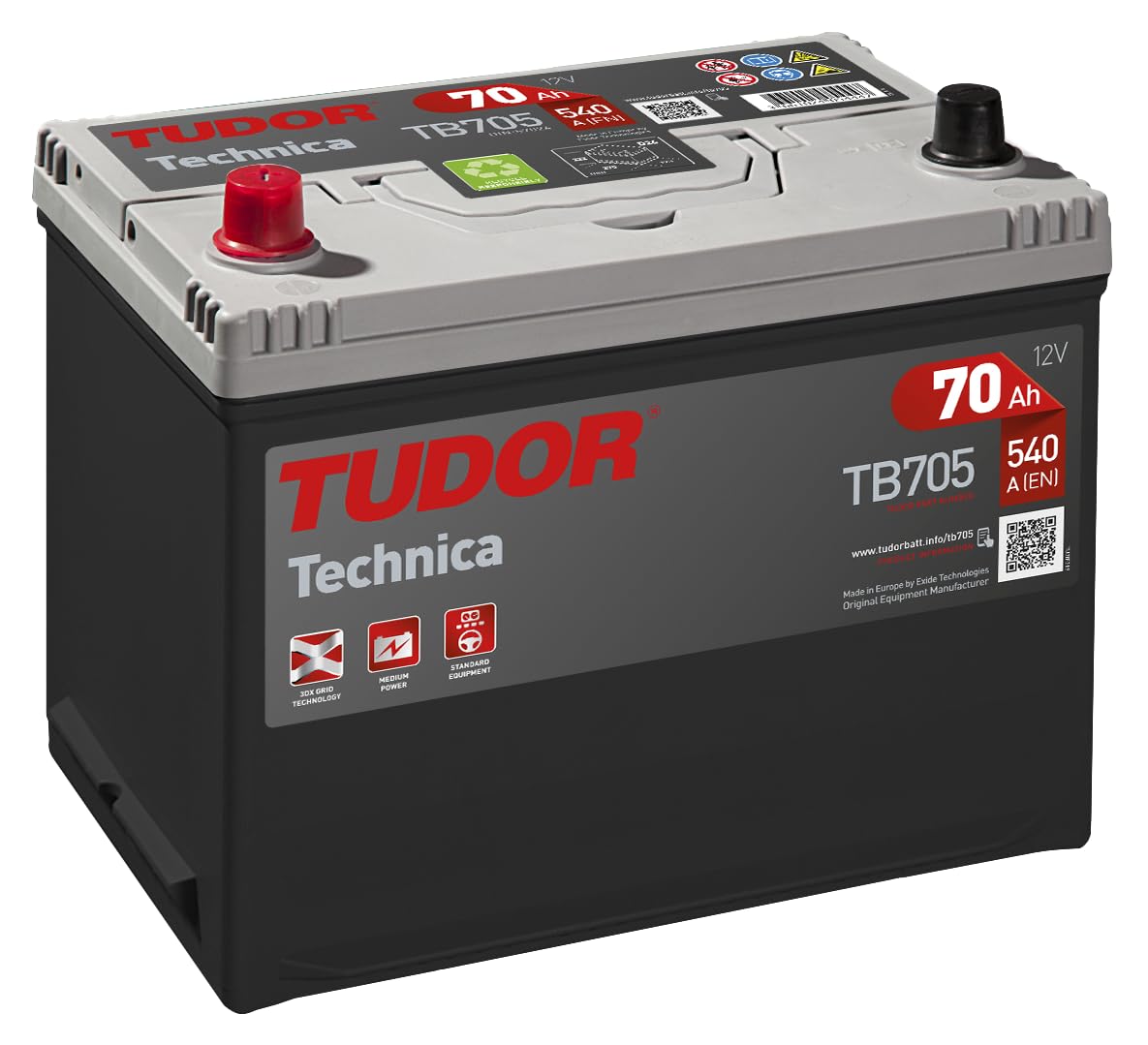 TUDOR Batería 70 Ah 540 A para coches