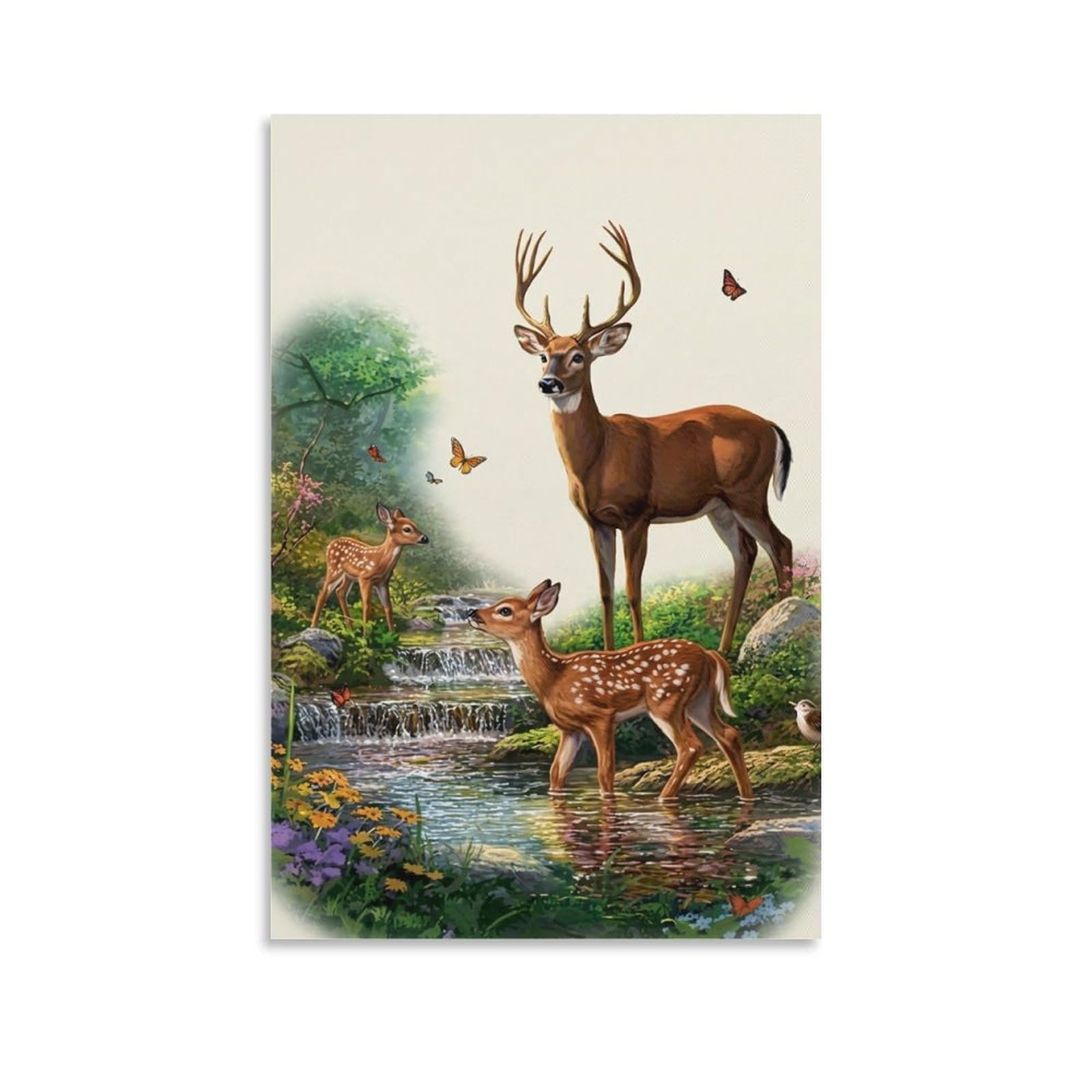 DHBANEIOK Deer Family in Forest Wall Decor Poster Giclee Canvas Prints Modern Wall Art Picture Wall Hanging for Bathroom Wall Decor 24x36inch(60x90cm)