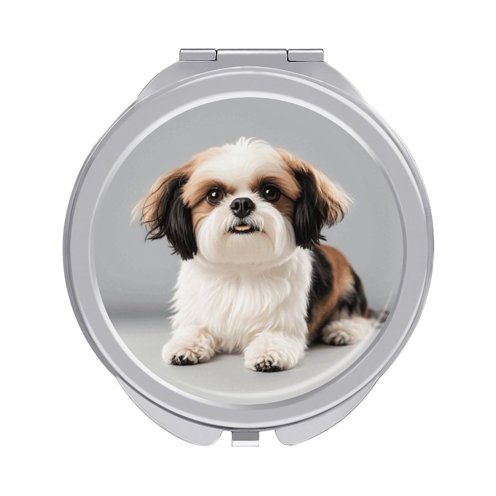 VstaDank Shih Tzu Dog Makeup Mirror Beautiful Compact Makeup Mirror Silver Mirrors Surface Folding Makeups Lightweight Travel Makeups Mirrors for Suitable Handbag and Purses