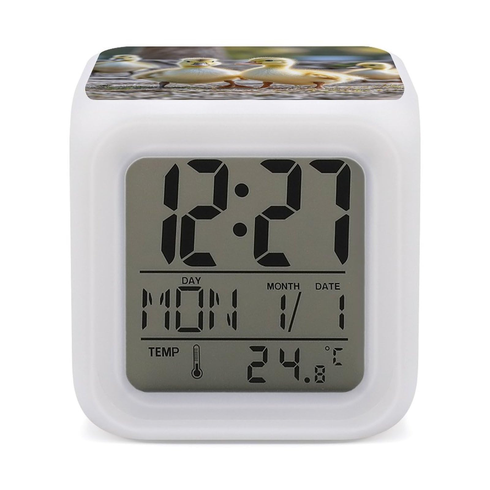 FekiLoot Cute Ducks Alarm Clock for Heavy Sleepers Small Digital Alarm Clock with Date Temperature Wake Up Digital Clocks with 7 Colors Changing Desk Clocks for Bedroom Bedside Nightstand