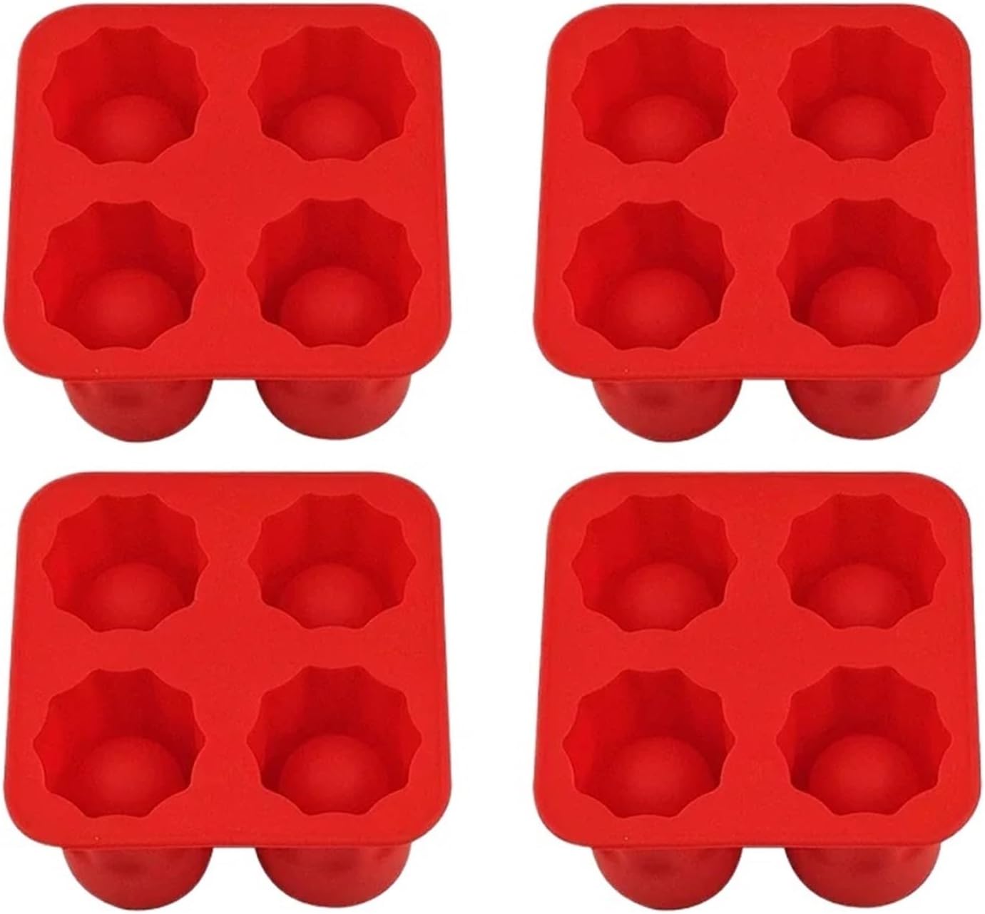 Compatible For Cavities Round Ice Reusable Non-stick Chocolate Cup Cocktail Whiskey Molds(Red-4PCS)