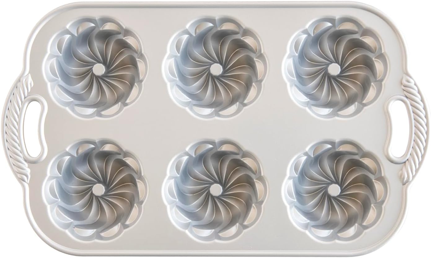 Nordic Ware Pirouette 6 Cavity Bundtlette, 3.75 Cup Capacity, Gold