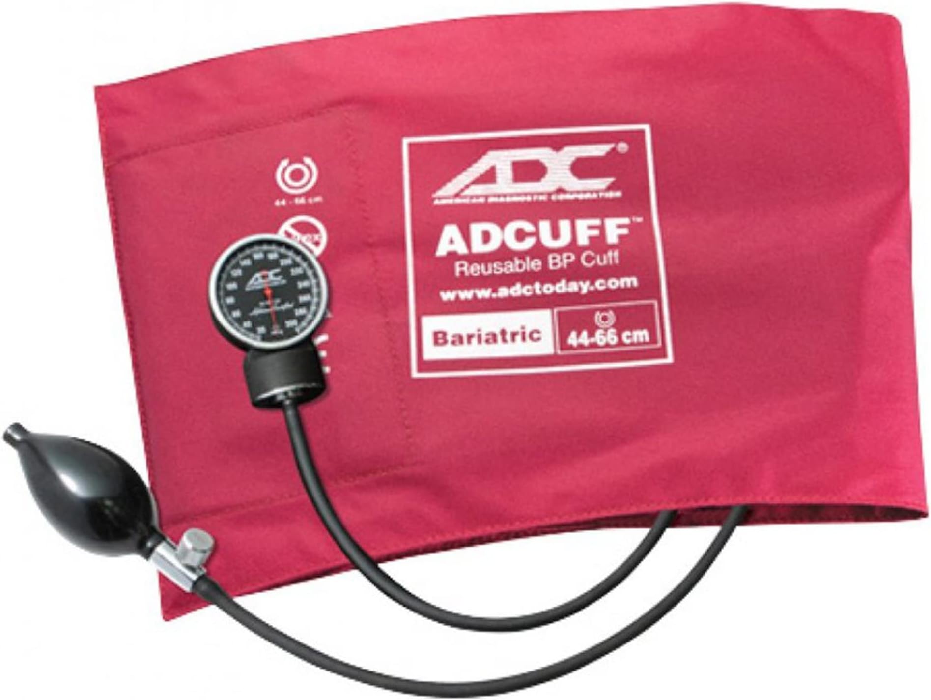 Bariatric-Size Diagnostix 720 Premium Professional Pocket Aneroid Sphygmomanometer with Adcuff Nylon Blood Pressure Cuff, Burgundy; Fits Upper-Arm Circumferences from 44 cm to 66 cm