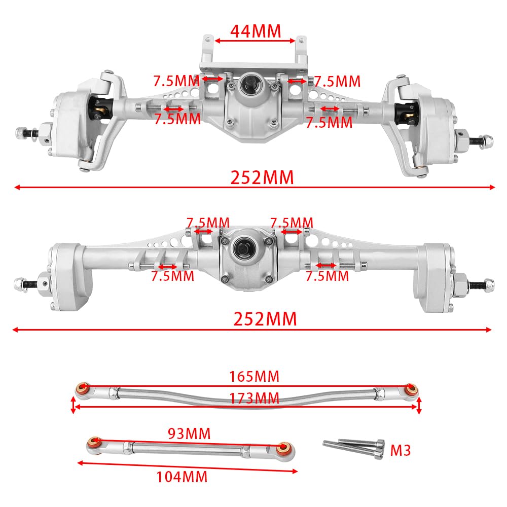 Pothyes Metal Front and Rear Portal Axle Completes Set with Servo Mount for Axial 1/10 RC Crawler Capra 1.9 UTB AXI03004 AXI03000T1 T2 Buggy F9 Upgrade Parts (Silver)