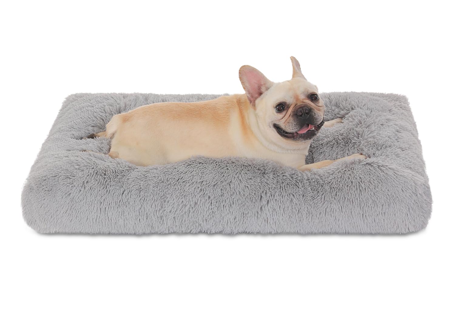 Bedfolks Waterproof Dog Crate Pad, Plush Dog Kennel Bed - Faux Fur, Washable - 35"x23", Solid Light Grey