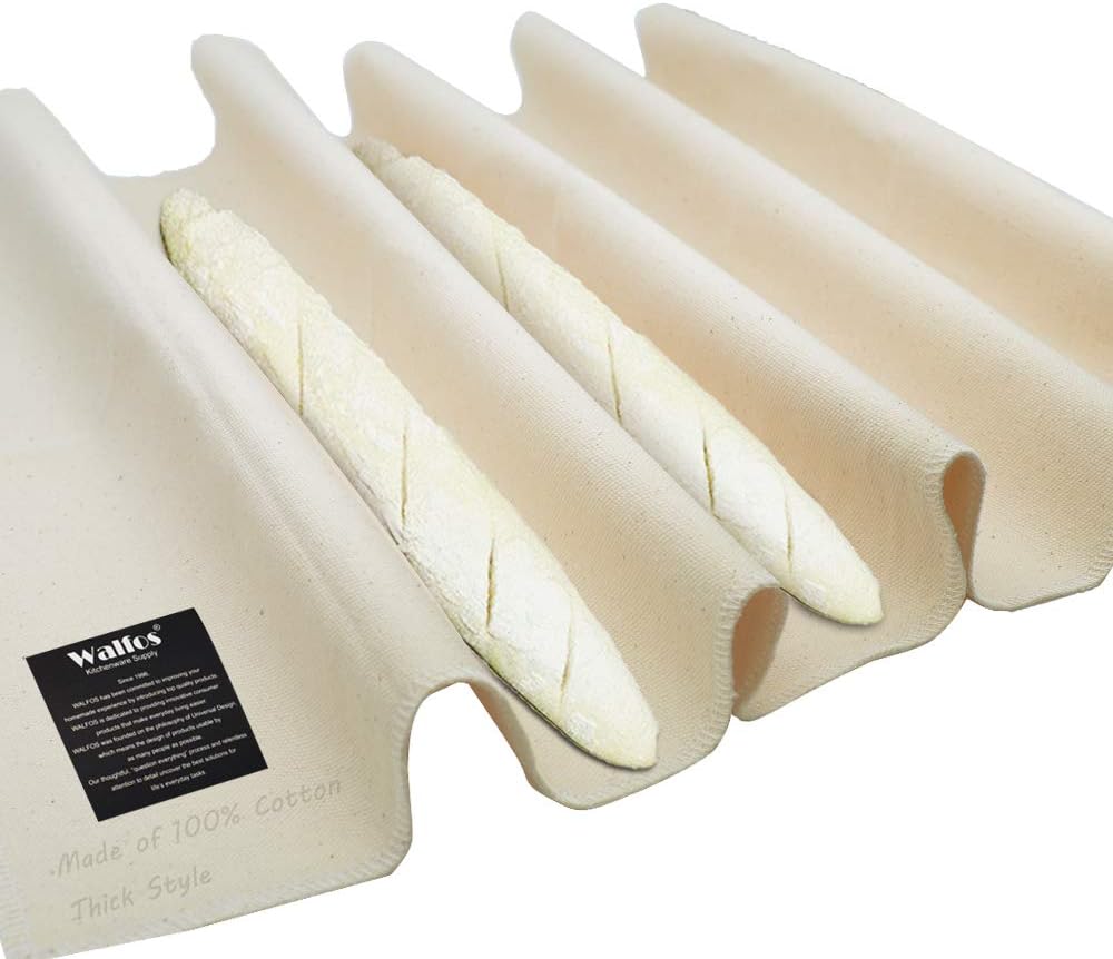 Walfos Professional Proofing Cloth, 35" x 26" Extra Large Bakers Dough Couche, Natural Heavy Duty Cotton, Shaping Tool for Baguettes, Loaves and Ciabatta