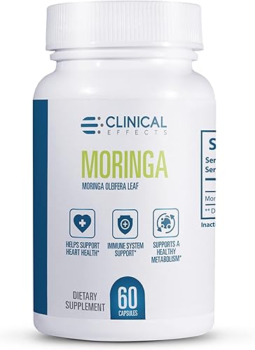 Clinical Effects Moringa Oleifera - 800 mg Cápsulas de Moringa Suplemento Superalimenticio - Suplemento de apoyo para el corazón, las