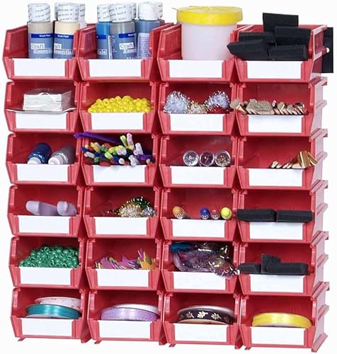 Miniatura 3 de Triton Products 3-220RWS LocBin - Unidad de almacenamiento de pared de 26 piezas con contenedores de polietileno entrelazados rojos de 7-38 pulgadas