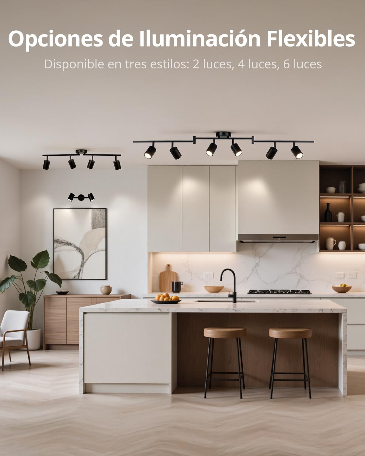 Gr4tec Lámpara de Techo Orientables 6 Focos, Moderno Focos LED Interior GU10, Luz de Techo Negro para Dormitorio Cocina Salon, Sin Bombillas