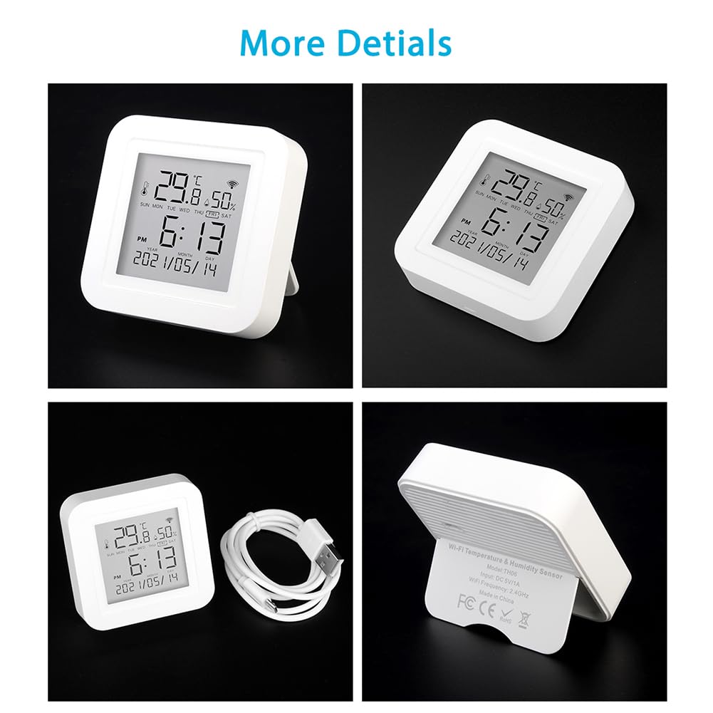 WiFi Sensor de temperatura y humedad termómetro inteligente higrómetro para automatización del hogar - Compatible con Alexa y Google Home