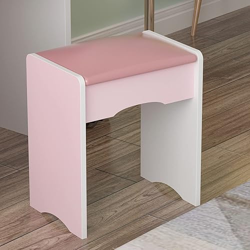 Miniatura 19 de FUFU&GAGA Juego de tocador blanco con espejo redondo iluminado, tocador de maquillaje con 5 cajones, estantes, tocador y taburete acolchado