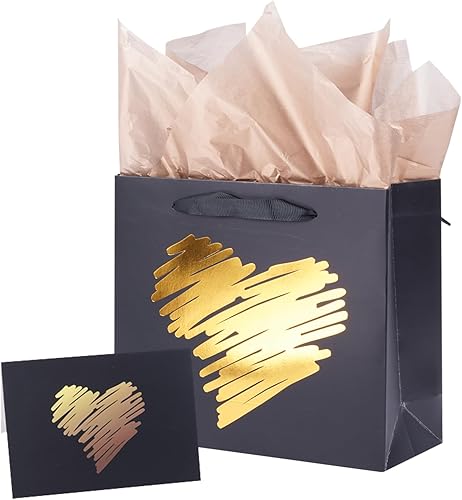 ysmile Juego de bolsas de regalo extra grandes y pequeñas con papel de seda para hombres, mujeres, niñas, cumpleaños, aniversario, corazón blanco