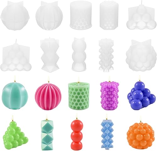 PATIKIL Molde para velas 3D, juego de 10 moldes geométricos únicos para hacer velas, molde epoxi para decoración de escritorio de bricolaje,