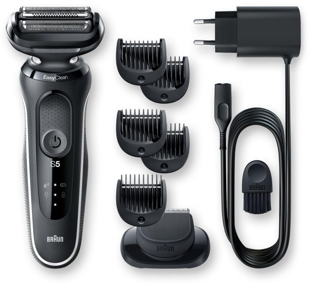 Braun Series 5 golarka elektryczna z nasadką EasyClick, trymer do brody, golarka męska, EasyClean, na mokro i sucho, prezent dla mężczyzny, wyprodukowano w Niemczech, 51-W1500s, biała