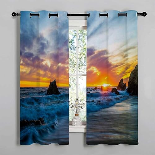 Miniatura 2 de Cortinas de oscurecimiento de habitación, mar y cielo, playa, paisaje, cortinas temporales para puerta para Ventanas de Cuarto 55 pulgadas de ancho