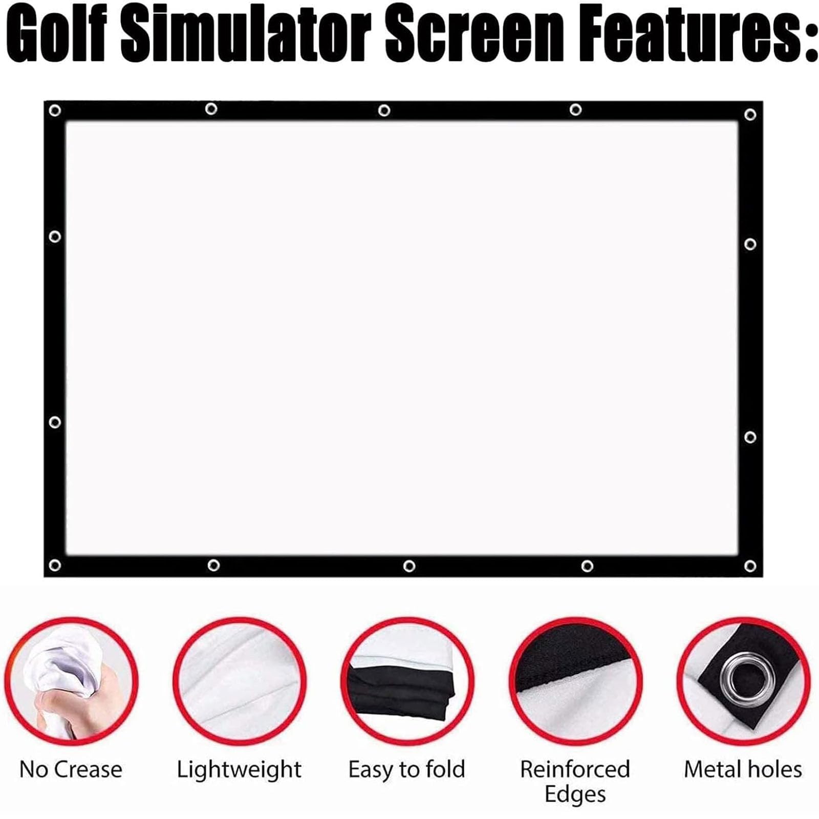Golf Impact Screen 4:3 Panno proiettore a Tela per la Pratica di Oscillazione Esterna dell'interno Display di Allenamento Durevole Portatile con Grommets 304x229cm