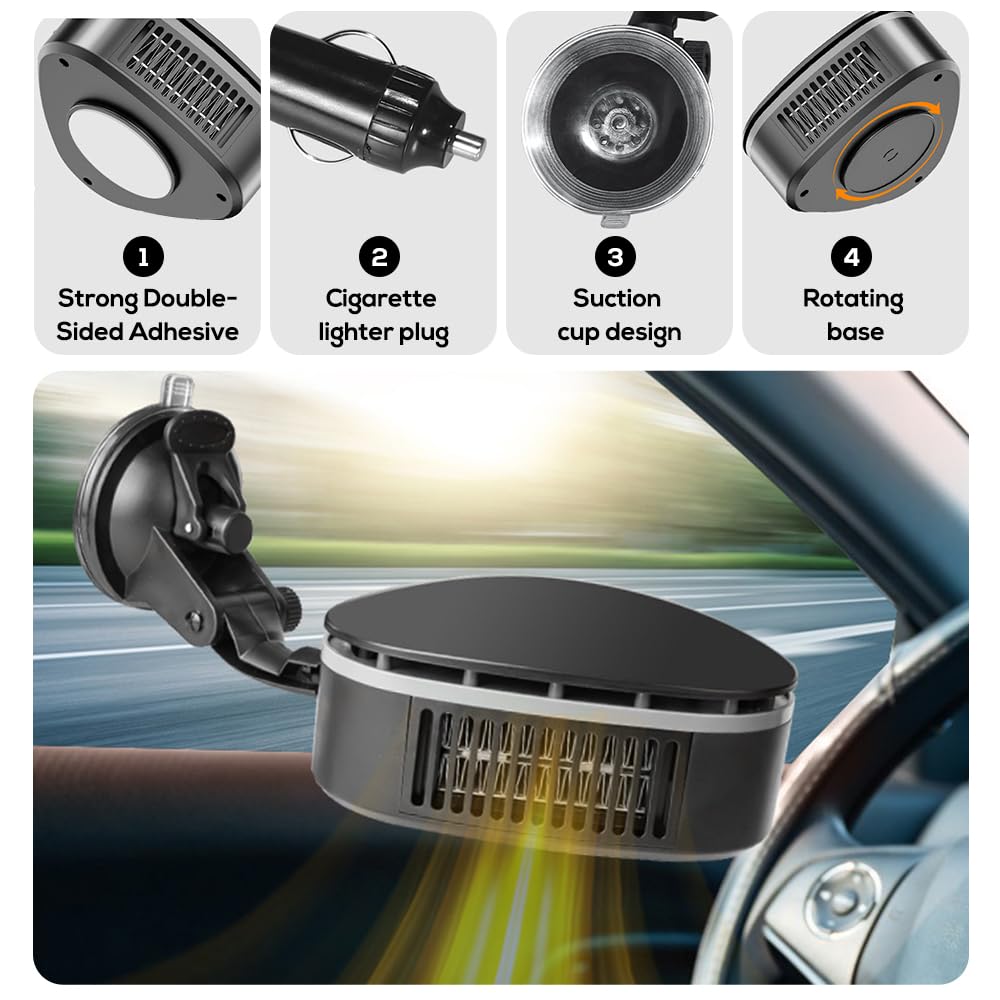 Auto Heizung, 12V/120W Heizlüfter Auto, 2 in 1 Tragbare Autoheizung Defroster, 360°Drehung Winter Auto Defroster Demister, Auto Heizlüfter mit Saugnapfhalterung, Zigarettenanzünder-Stecker