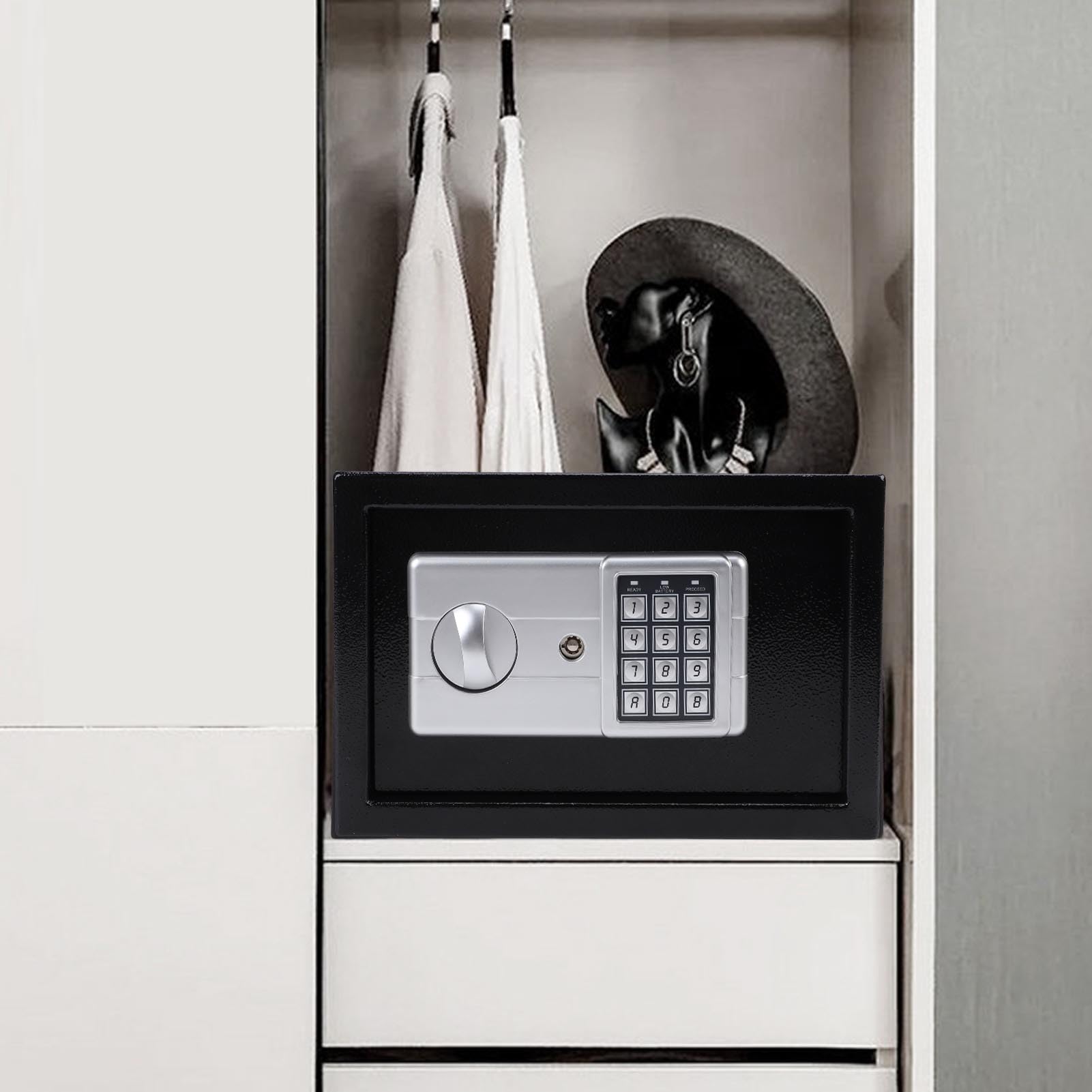 Luocute Cassaforte di Sicurezza Digitale, Piccola Cassaforte Elettronica in Acciaio Al Carbonio Spesso con Tastiera Programmabile e Chiavi di Ricambio, Cassetta degli Attrezzi Digitale