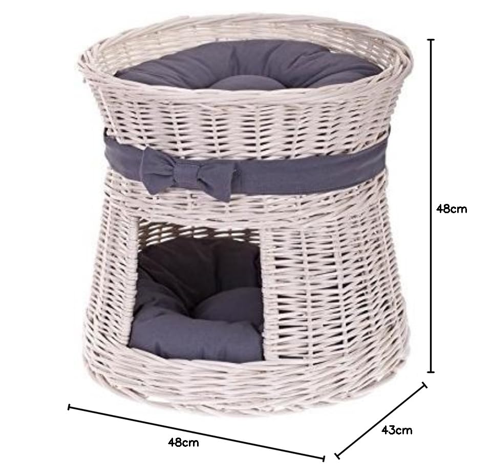 e-wicker24 Panier en Osier Blanc Igloo pour Chat lit Double Maison intérieure pour Chat avec lit sur Le Dessus Grotte Confortable canapé pour Chat Panier avec Coussin Doux en Osier Solide