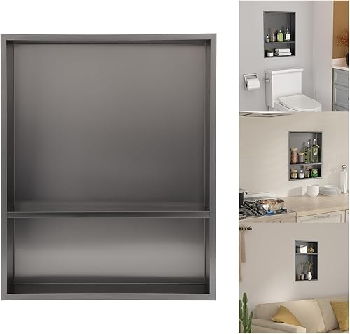 Miniatura 13 de Lordear Niche de baño 21 x 17 pulgadas, estante rectangular empotrado, no necesita azulejos, inserto de pared para almacenamiento, moderno estante