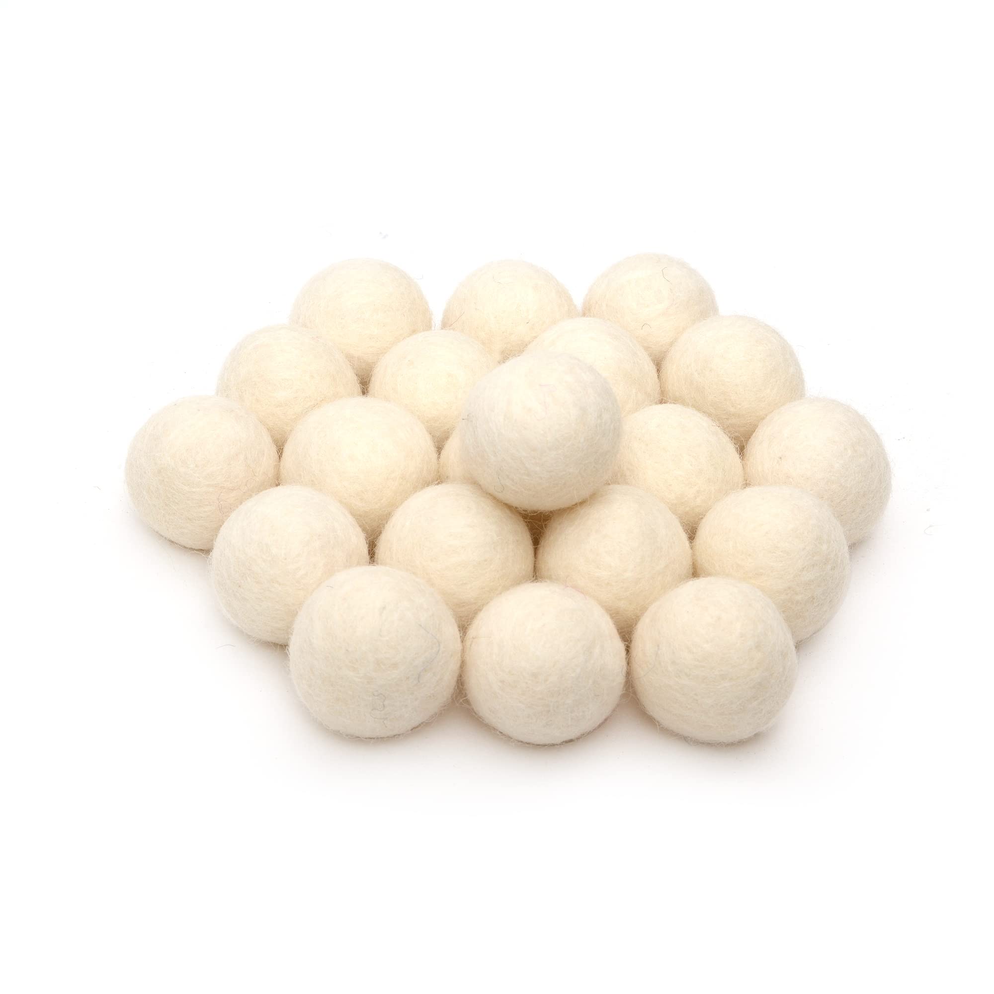 Glaciart One Felt Wool Balls Felt Pom Poms (Pack of 20) 3cm - 3.5cm Handmade Felted Pure Natural White Bulk Small Puff for Felting and Garlands