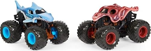 Spin Master Monster Jam - Camiones fundidos a presión que cambian de color a escala 1:64, paquete de 2: Megalodon vs. Octon8er