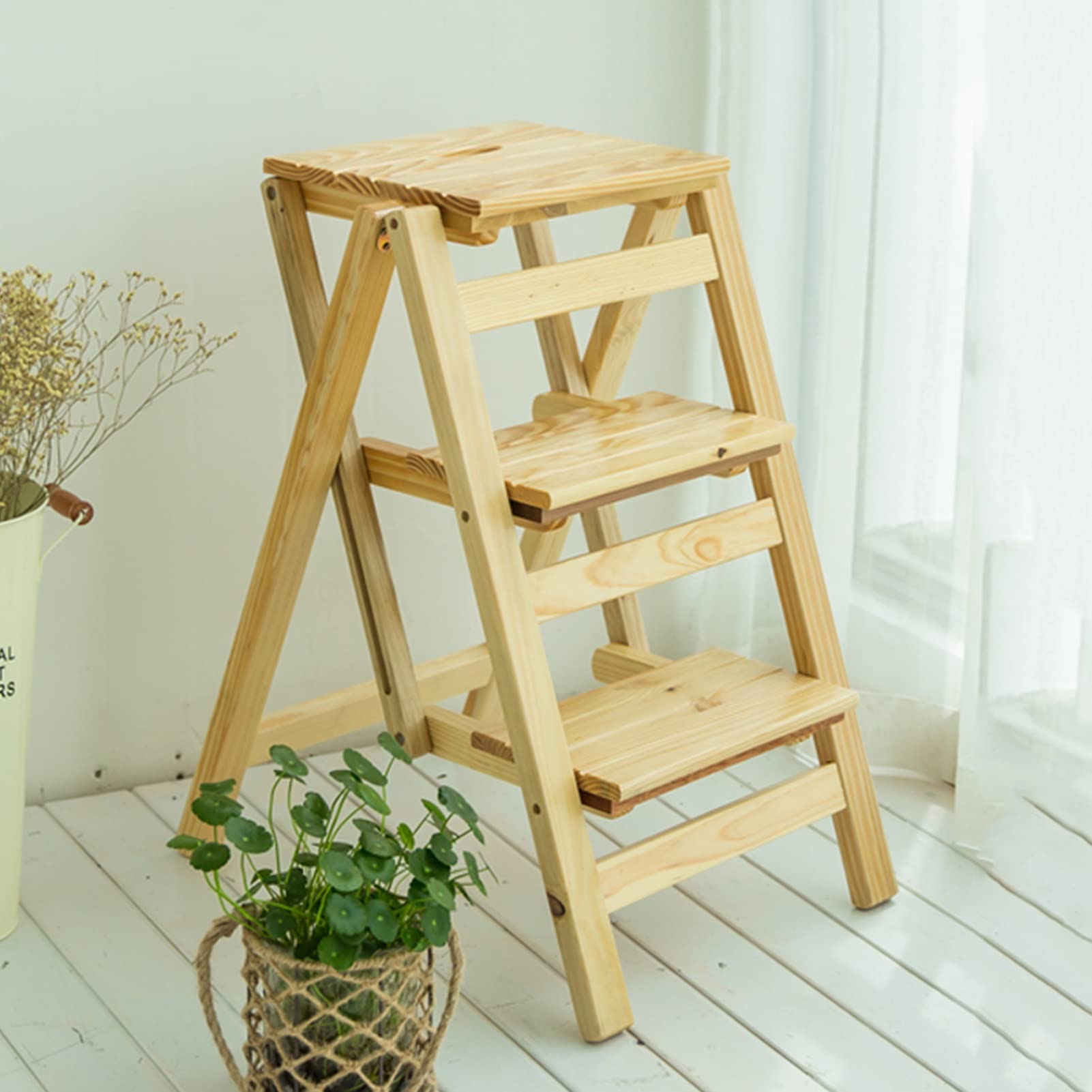 Tabouret 3 marches d'escalier pliable pour étagère et support de plante