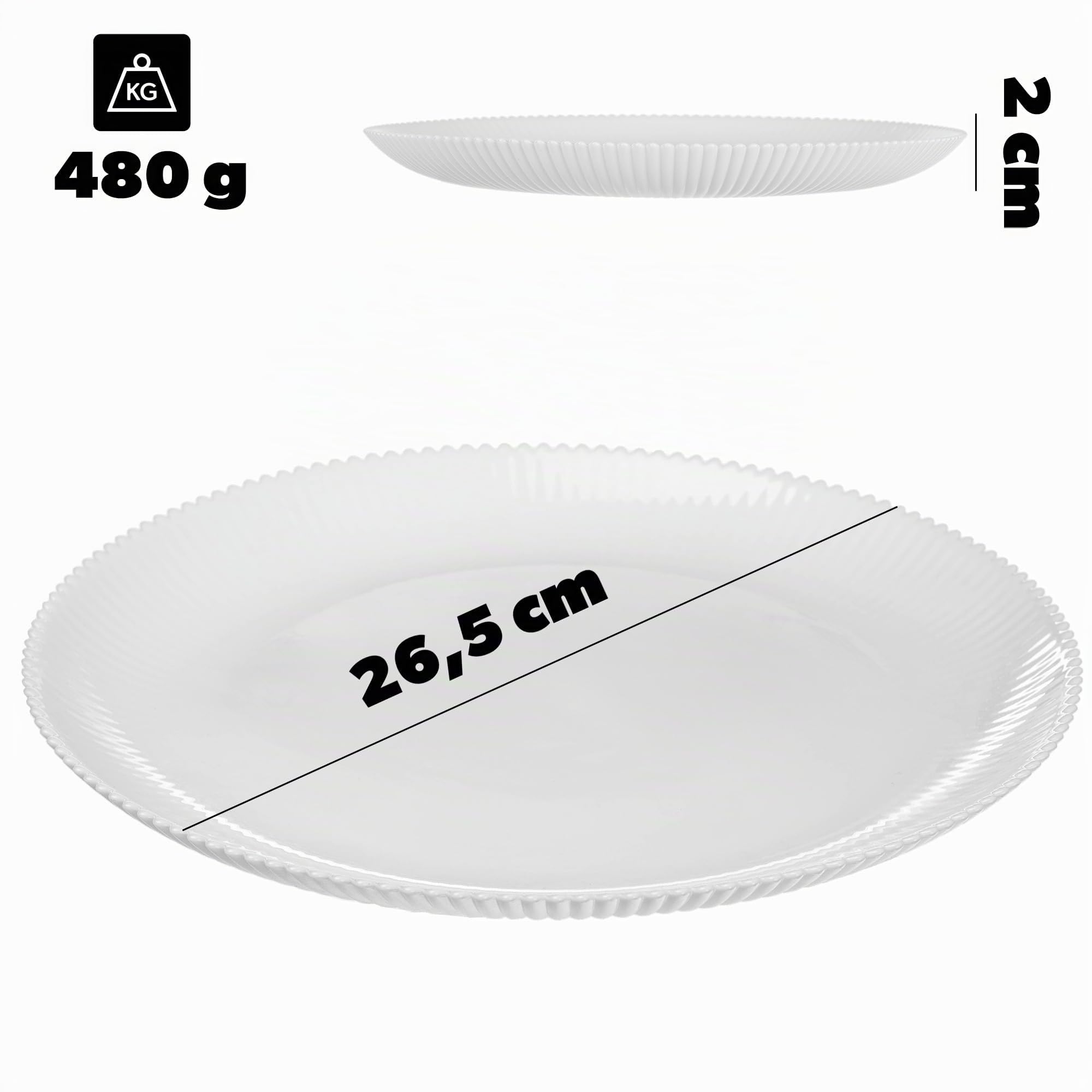 KADAX Lot de 18 Service de Table pour 6 Personnes, en Verre Opale Blanc, avec Bols à Soupe, Assiettes Plates et Assiettes à Dessert, Passe au Lave-Vaisselle, Blanc XL