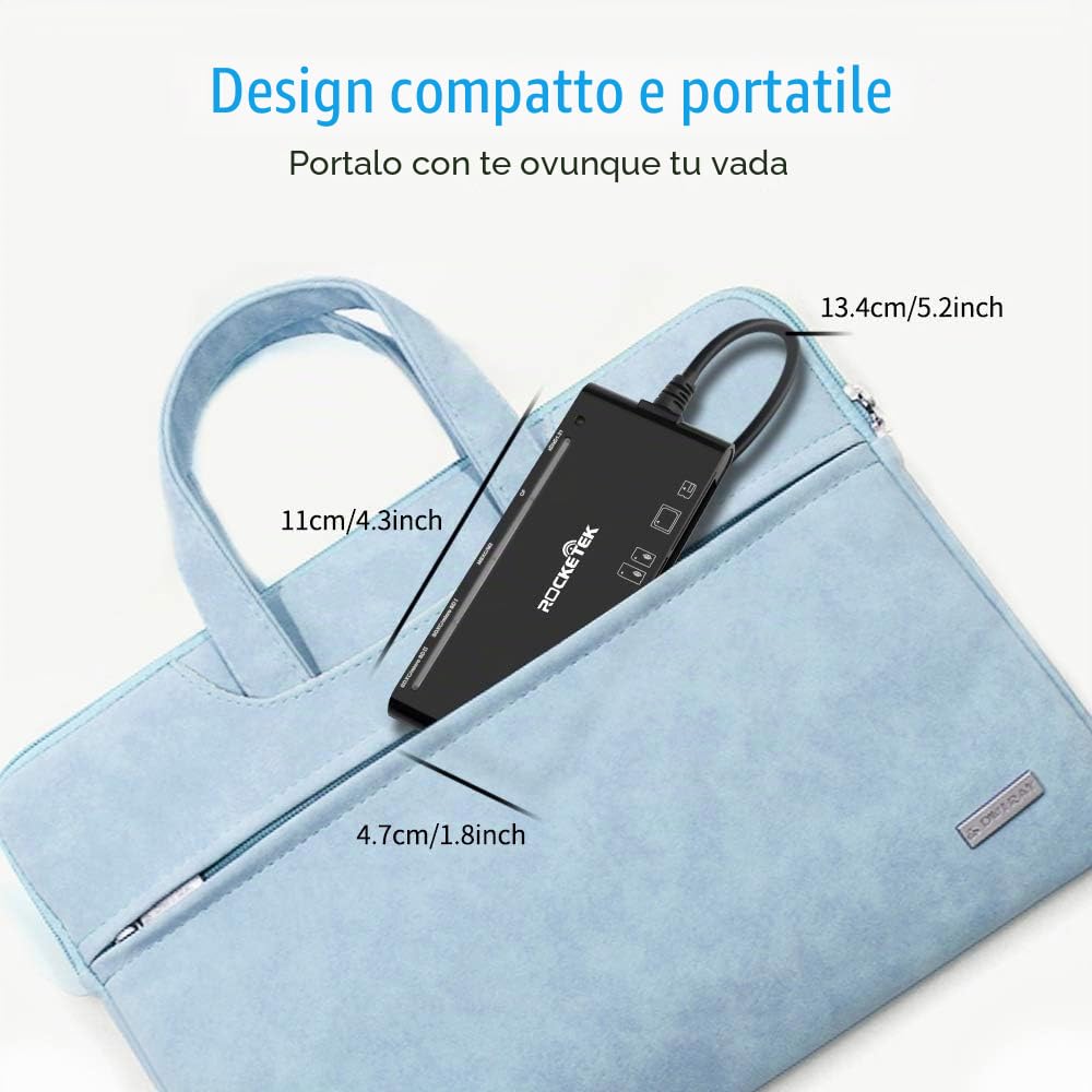 Lettore di schede USB 3.0, 7 in 1 SD/TF/CF/MS/XD/Micro SD Lettore di schede di memoria con USB3.0 (5 Gbps) Super Speed, compatibile con Windows/Linux/Mac OS/Vista