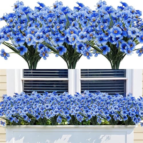 Image of Bassion 24 Bundles Artificial Flowers for Outdoors Decorations, Blue