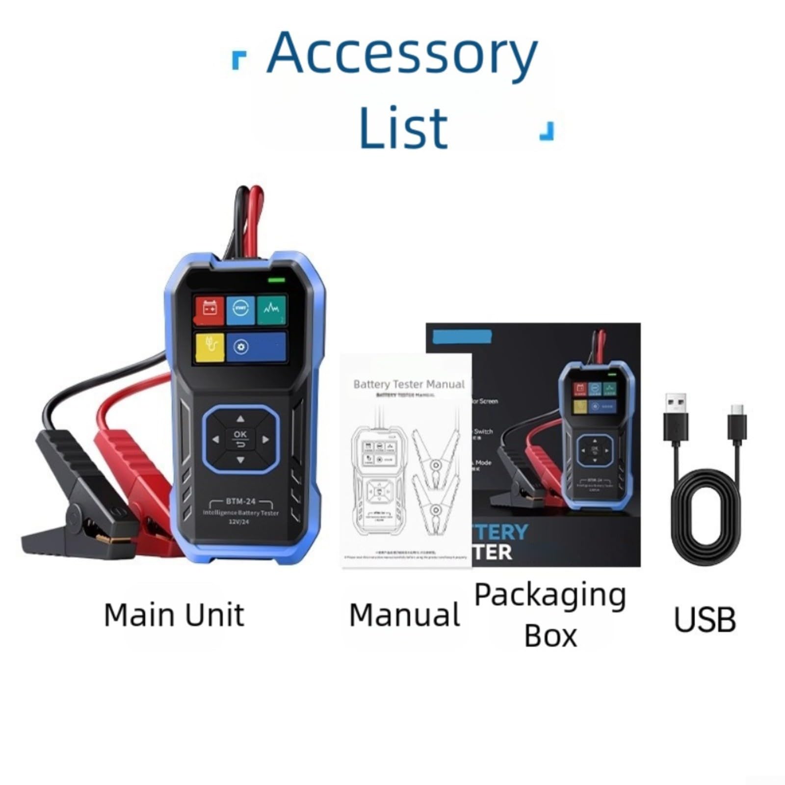 BTM-24 Auto Batterietester 12V 24V mit Überspannungsschutz und Verpolungsschutz, Kapazitätsmessgerät mit 2,4 Zoll Farbdisplay für Pkw und Elektrofahrzeuge