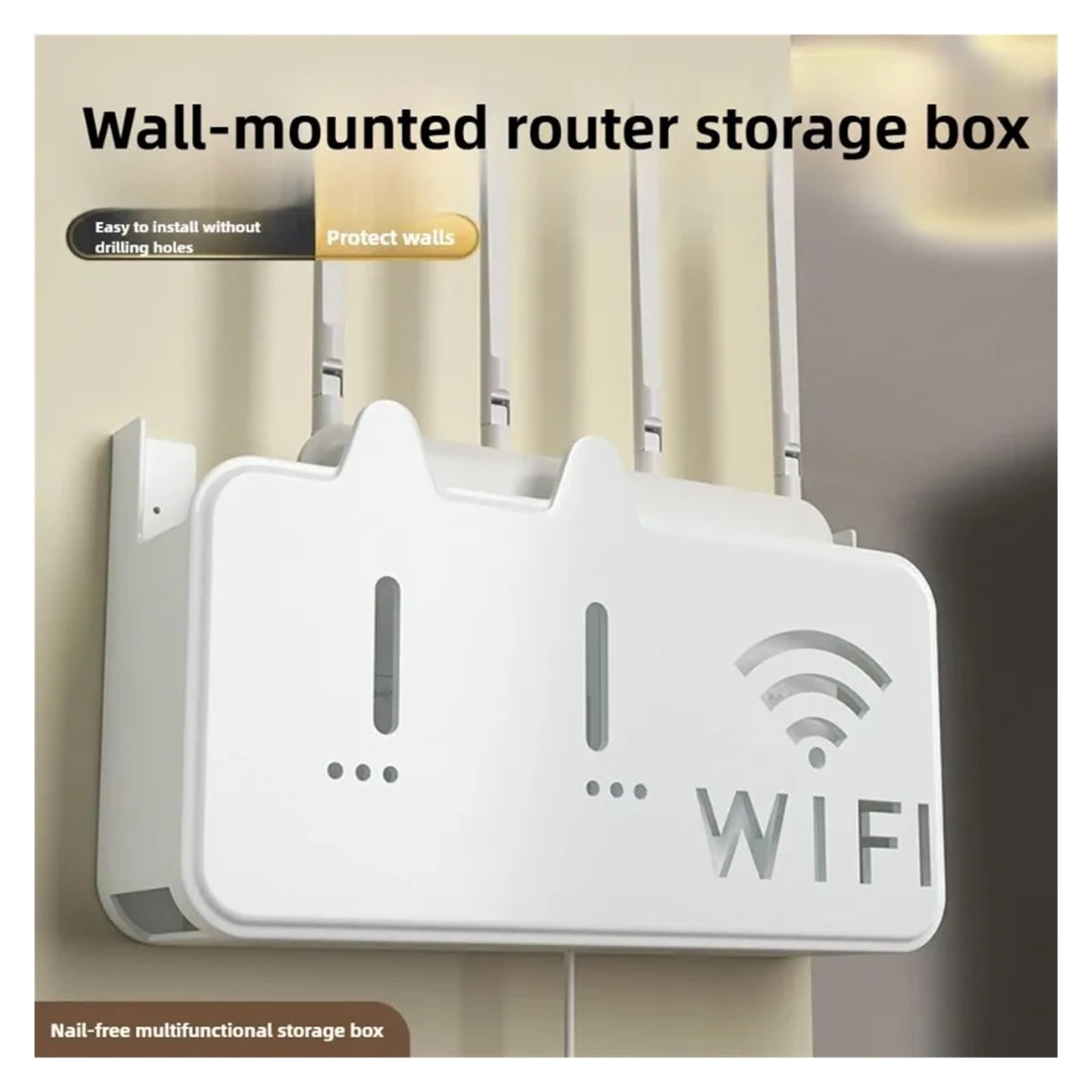 Router Schrank 1PC Wireless Router Aufbewahrungsbox Wandmontierter Punch-Free Kabel Organizer Wand WiFi Halterung Aufbewahrungsbox WiFi Router Aufbewahrungsbox(White)