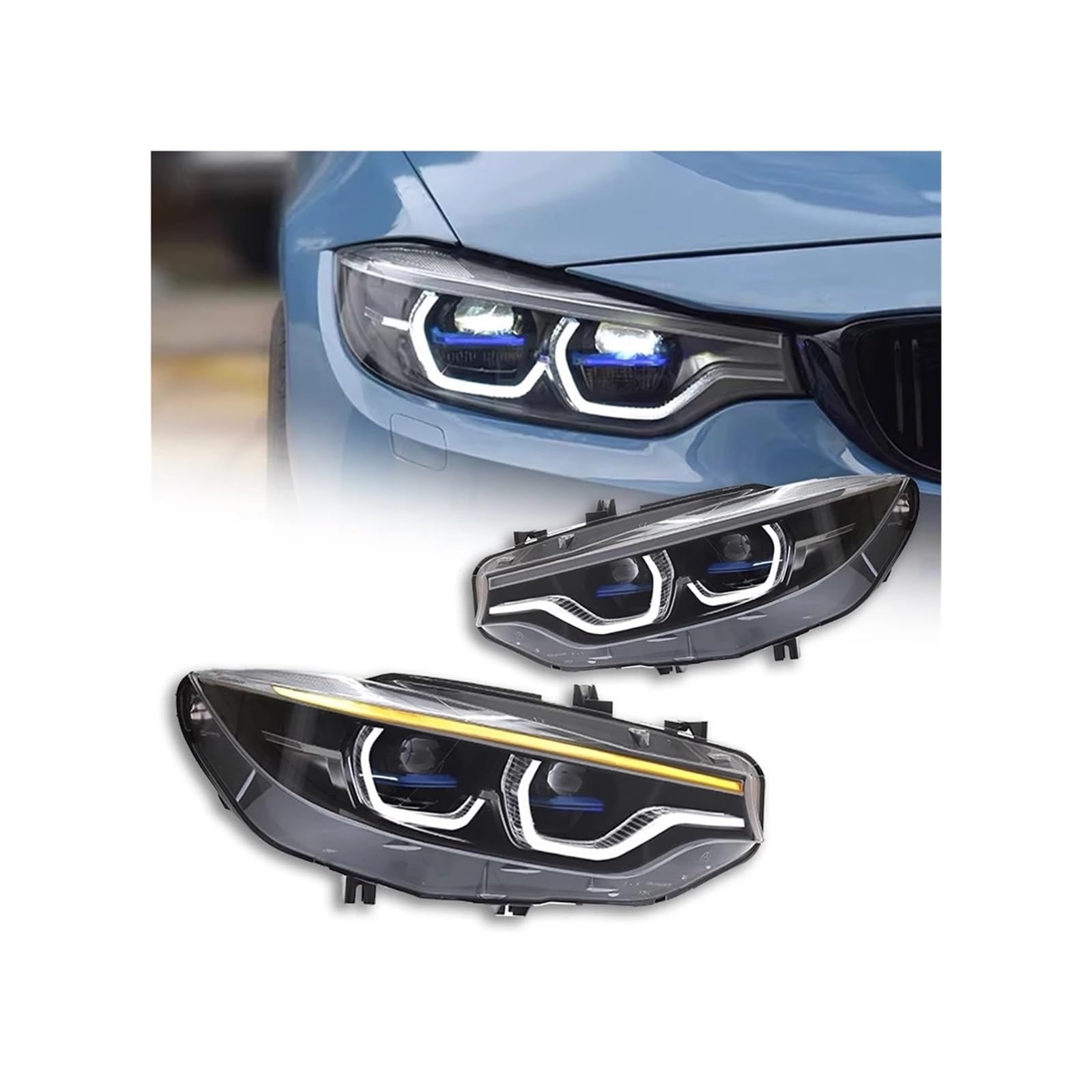 Luci per Auto per BMW Serie 4 F32 Faro Anteriore 2013-2019 F33 F36 F80 425i 428i 430i 435i DRL Indicatori di direzione dinamici Accessori Auto (- Blu)