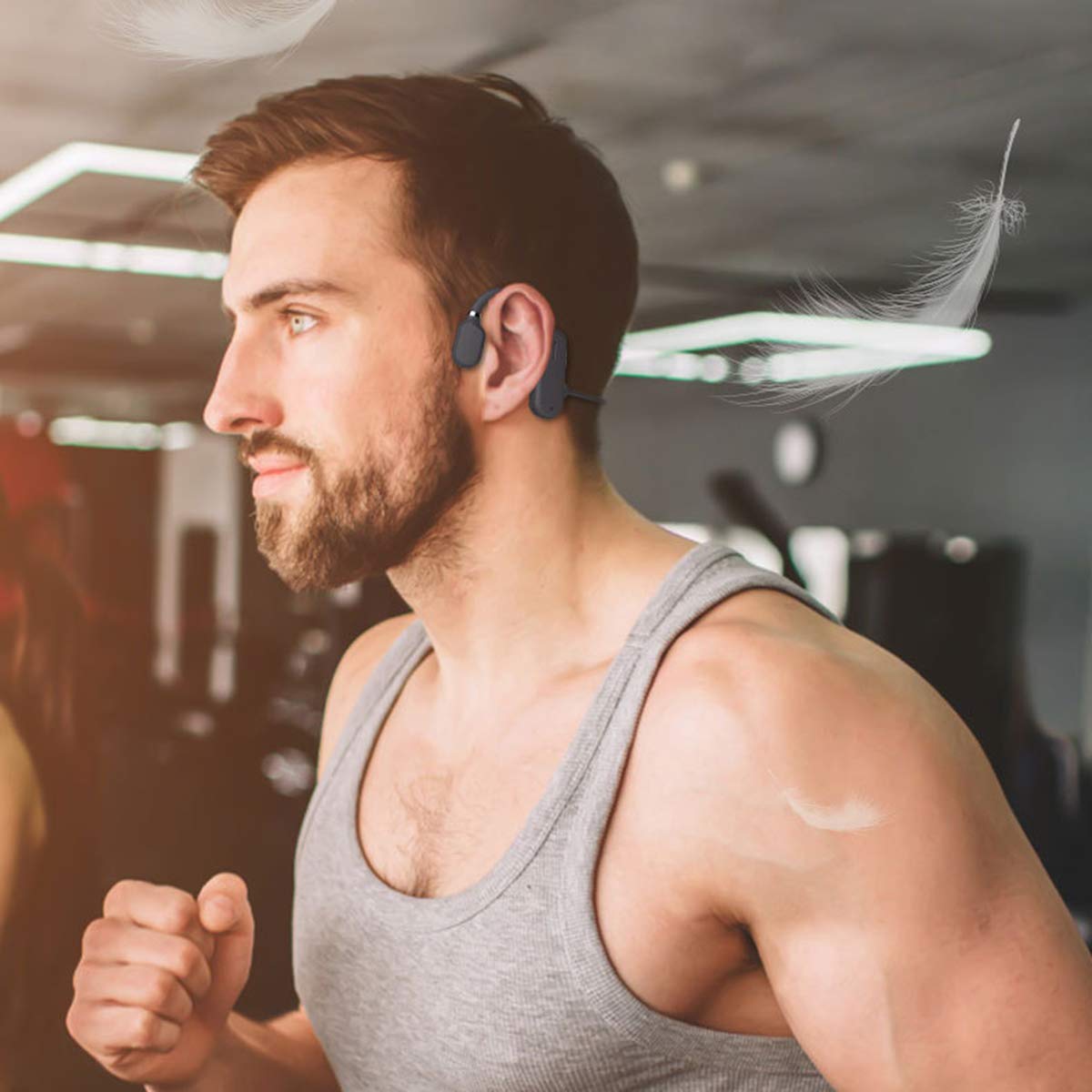 Auriculares inalámbricos de conducción ósea, auriculares estéreo de alta fidelidad inalámbricos con micrófono para deportes fitness