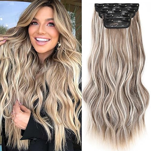 Xtrend 16Inch Wavy Hair Extensions Clip in Synthetic Hair Pieces for Women Girls