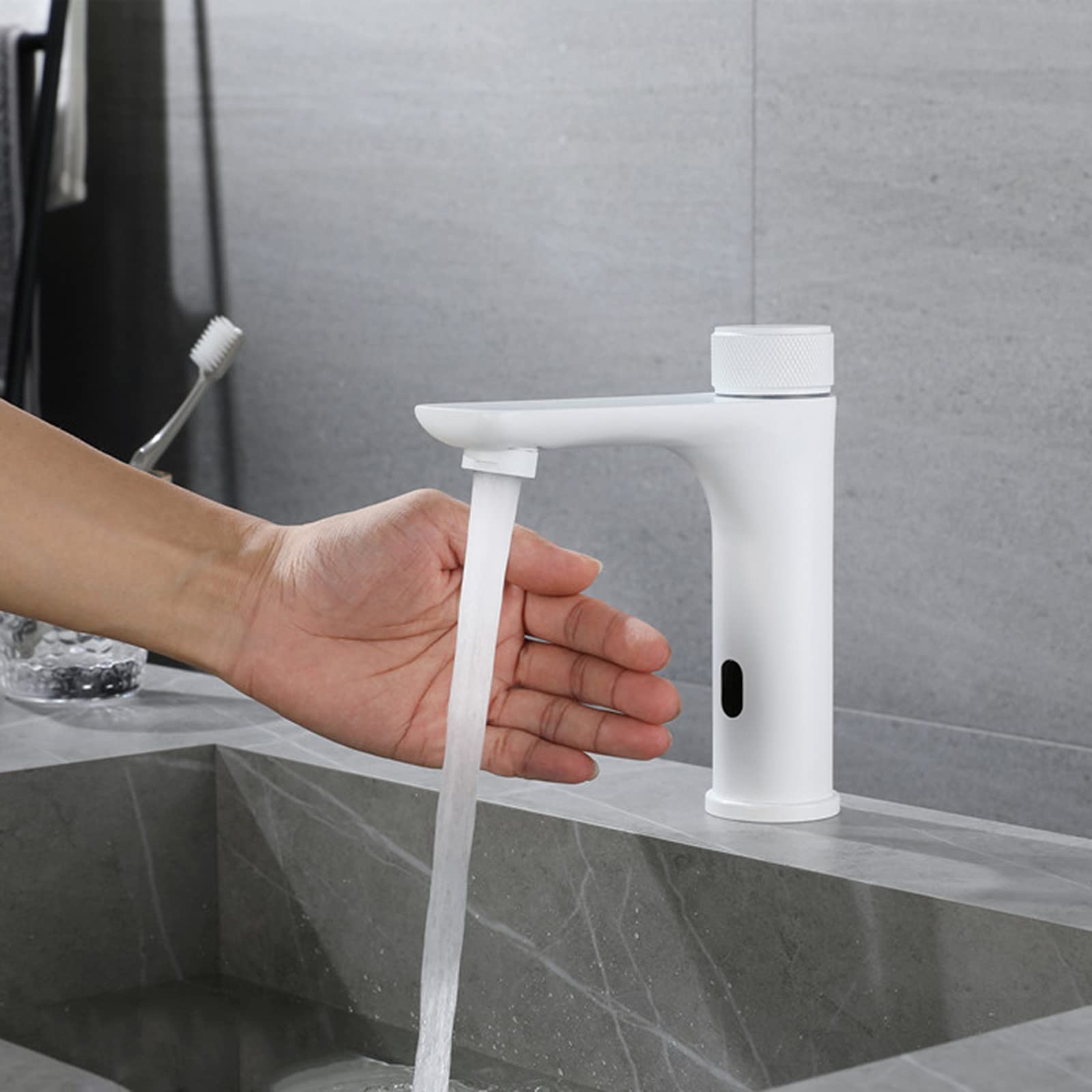 HADECOLL Sensor Taps For Bathroom Sink Automatic Tap Sink, Bathroom Taps Mixer Touchless Automatic Faucet, White