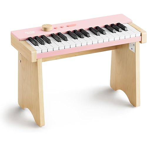 Kids Piano Keyboard, 32 Keys Digital Piano for Kids, Music Educational Instrument for Beginner, Mini Wood Keyboard Piano for Toddler, Included Stand, Light Pink