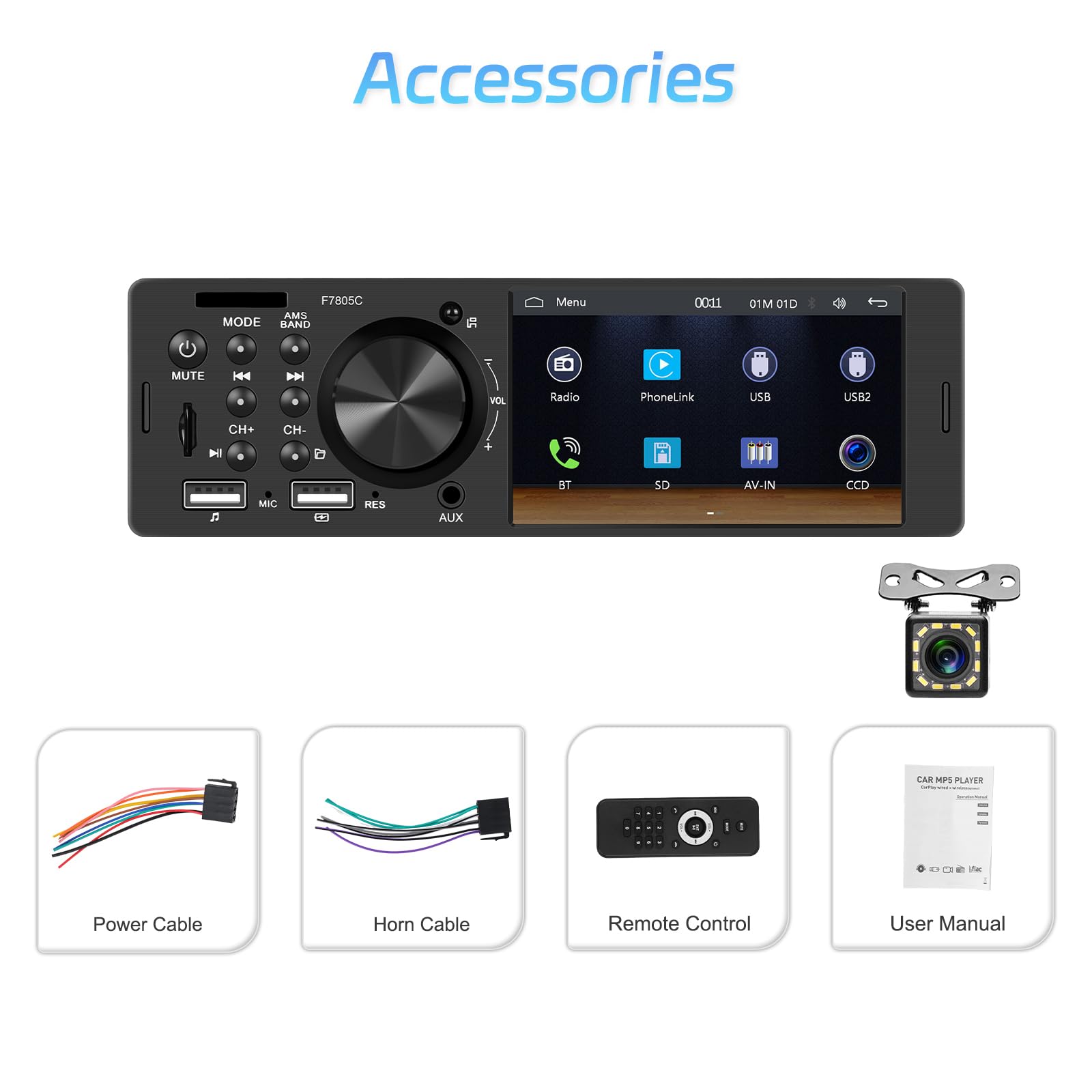Hikity Radio de Coche 1 DIN Carplay y Android Auto, 4 Pulgadas Pantalla Táctil Estéreo de Coche con Bluetooth, Mirror Link, FM, Cámara Trasera