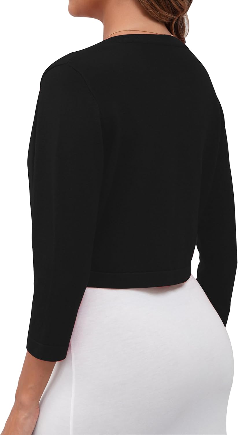 Women's Cropped Cardigans Sweaters 3/4 Sleeve Crewneck Open Front Bolero Shrugs for Women, S-XL - Image 3