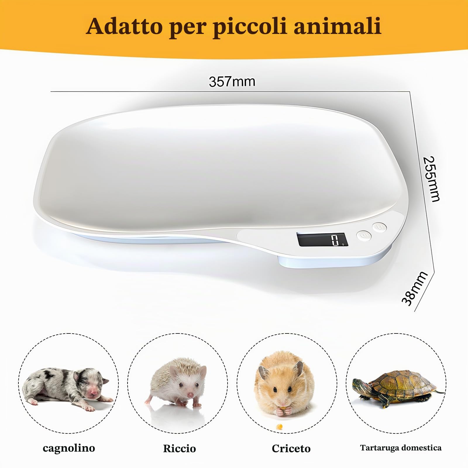 Bilancia per animali di piccola taglia, 15 kg (± 1 gram), bilancia digitale per gatti LCD con 4 modalità di pesatura (kg/oz/lb/ml), piccola bilancia digitale per animali domestici, cucina (36 x 26 cm