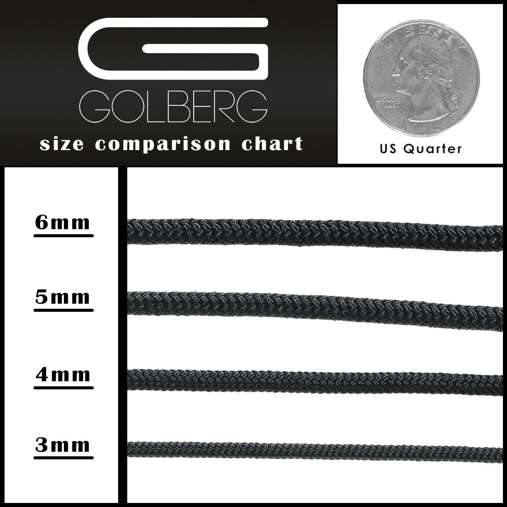 Golberg Premium - Cuerda trenzada de poliéster para accesorios – fabricada en Estados Unidos – tamaños de 3 mm, 4 mm, 5 mm o 6 mm – longitudes de 25, 50, 100, 250 y 1000 pies – cable compacto y ligero
