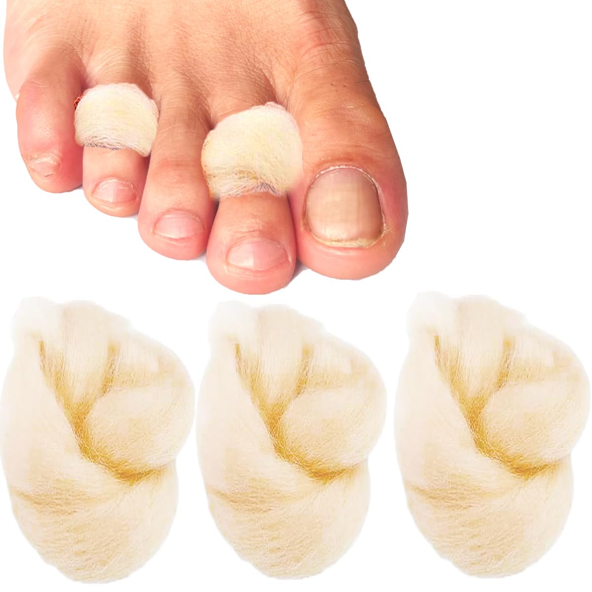 Lambs Wool Toe Cushions for Bunion, Soft Feet Lams Wool Toe Separators Corn Pads Blister Prevention Bunions Callus Remover Cushions Hammer Toe 3/8oz (3 Bags)