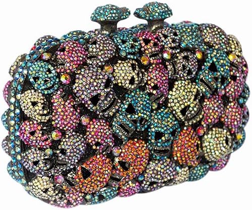 Miniatura 3 de DJBM Bolso de mano con diamantes de imitación de calavera con purpurina para mujer, bolsos de noche de cristal, embragues de noche de diamantes para