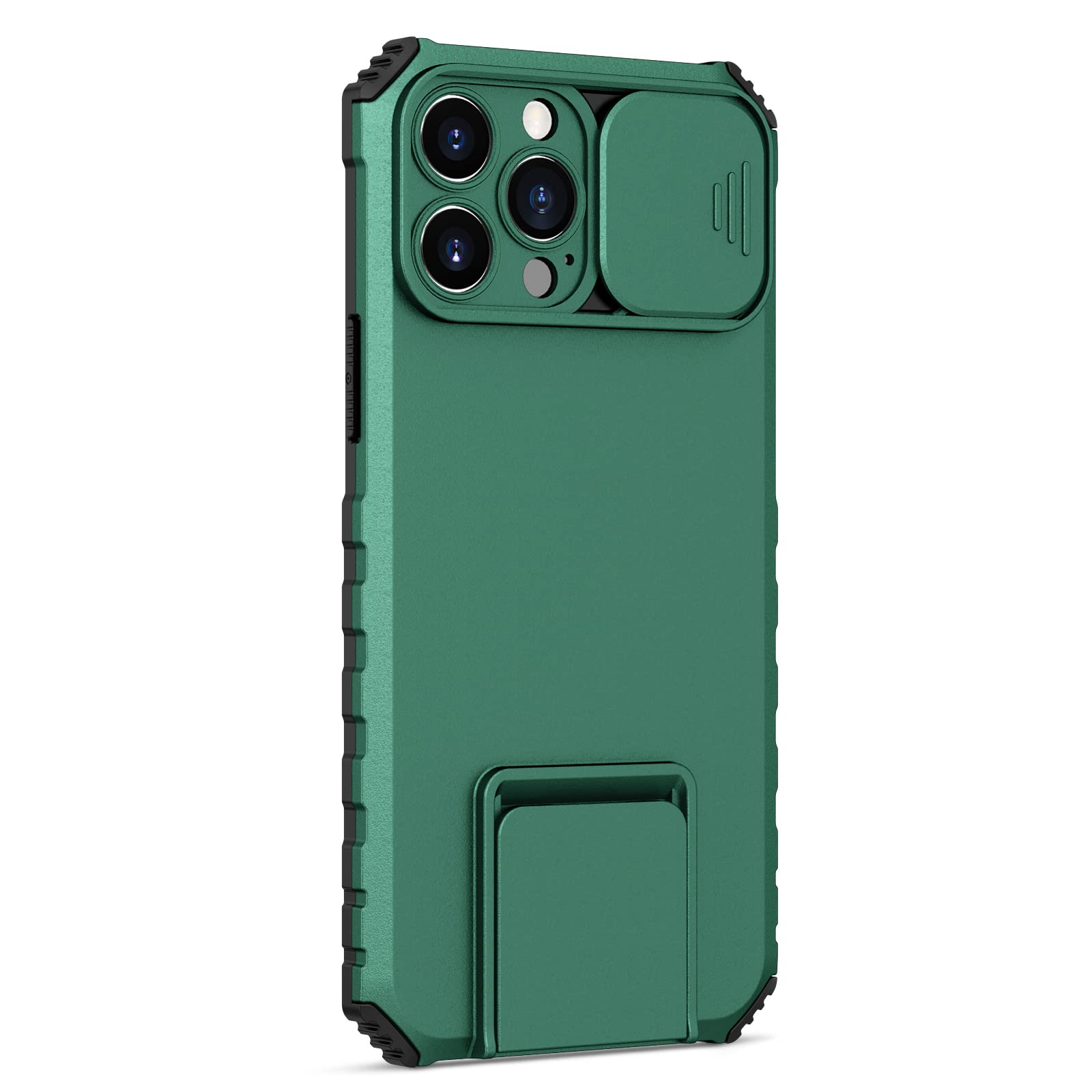 HiGoing for iPhone 13 Pro Max Case, 360° Full Body Shockproof Heavy Duty Protection Hard PC Back Soft TPU Bumper Frame Cover with Camera Slide Cover, Bracket for iPhone 13 Pro Max - 6.7''- Dark Green