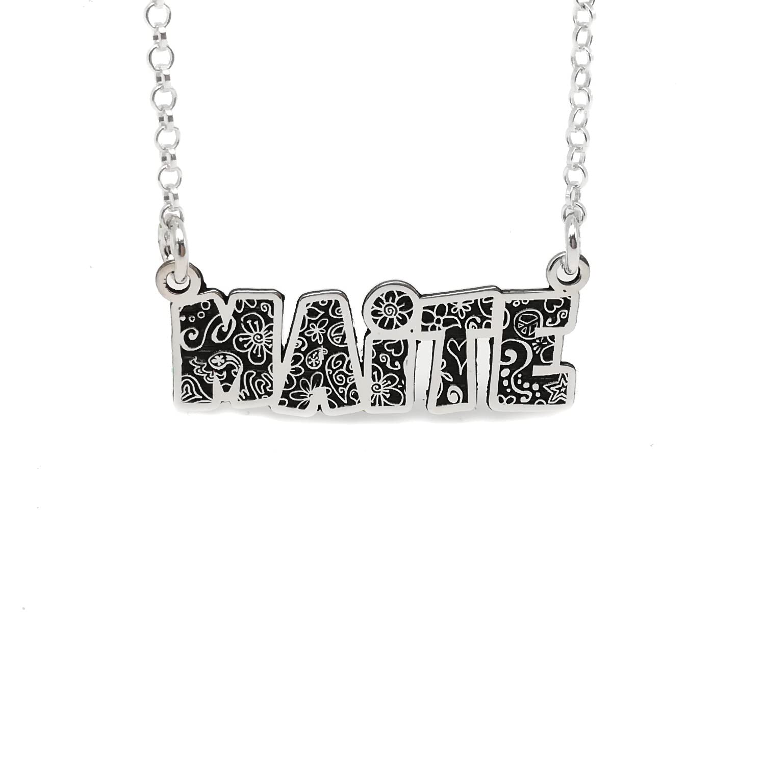 Collar con Nombre para Mujer Personalizado en Plata de Ley 925/1000. Colgante con Nombre. Regalo Día de la Madre. Regalo Navidad. Modelo Iflor