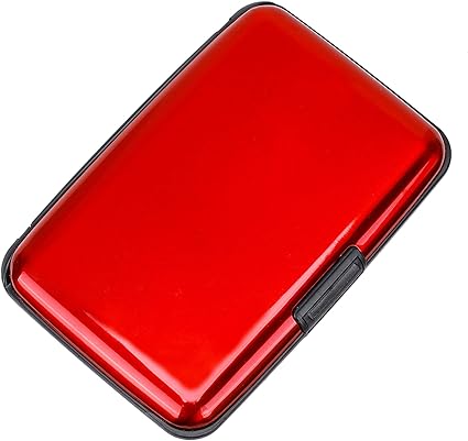 ELFISH Mini RFID Aluminum Wallet Credit Cards Holder Business Card Case Metal ID Case for Men Women (Red)