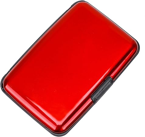 ELFISH Mini RFID Aluminum Wallet Credit Cards Holder Business Card Case Metal ID Case for Men Women (Red)