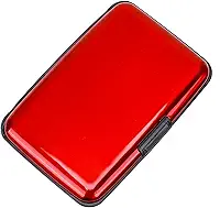 ELFISH Mini carteira de alumínio RFID porta-cartões de crédito capa de identificação de metal para homens e mulheres (vermelho)
