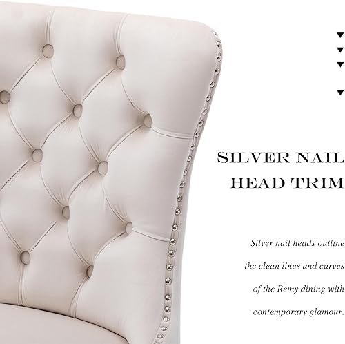 Miniatura 5 de JETEAGO Juego de 2 sillas de comedor de terciopelo, sillas de comedor tapizadas con ribete de cabeza de clavo y patas de madera maciza para cocina,